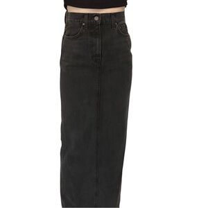 Grlfrnd the Amara Denim Maxi Pencil Jean Skirt Black Leg Slit  Cotton Size 24